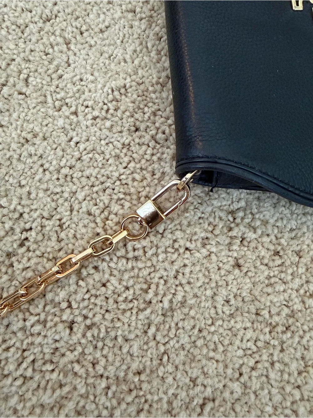 Tory Burch Black Leather Crossbody Bag with Gold Logo and Chain